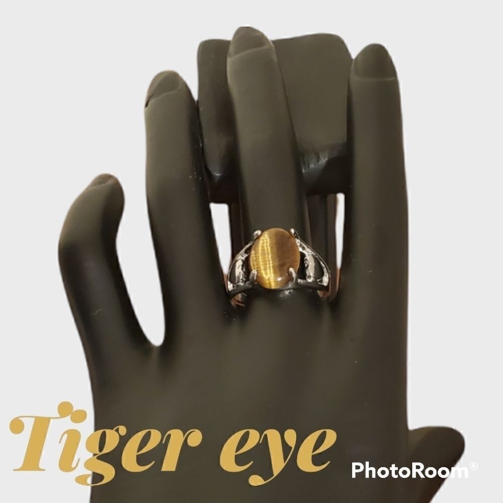 NEW TIGER EYE Heart RING SZ 8 STAINLESS STEEL